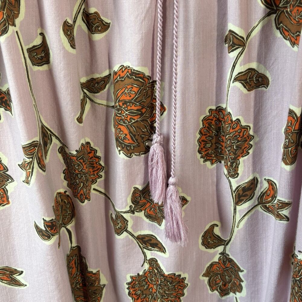 Knox‎ Rose Dress Womens XXL Pink Floral Short Sleeve V Neck Puff Tasseled Boho - Picture 9 of 12